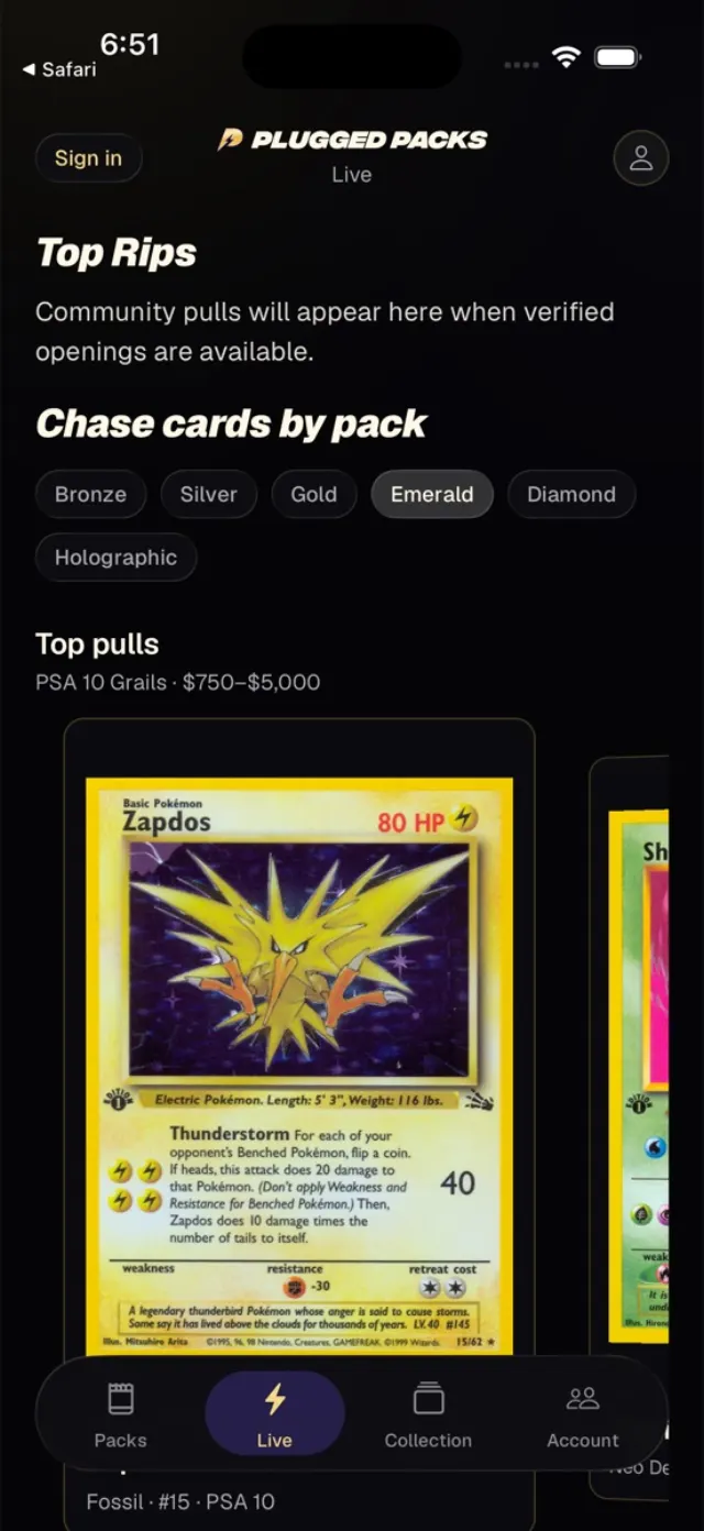 The Live tab in Plugged Packs